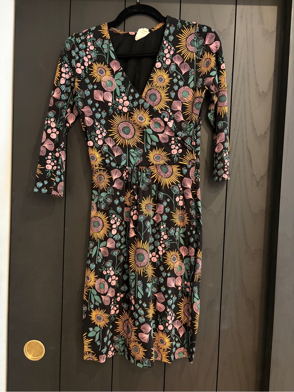 Mata Traders Black Tee with Pink & Teal Floral Dots